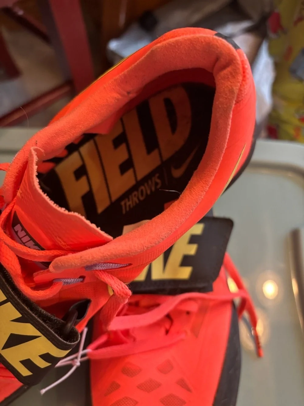 Nike Neon Orange Training Shoes with Yellow NIKE Strap